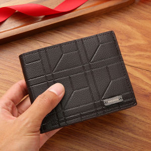 New Mens Short Printed Wallet Large Capacity Multi-Card Soft Leather Fashionable Plaid Compact Wallet for Youngsters
