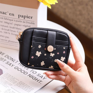 New printed zipper coin purse Korean version PU leather soft surface folding coins multi-functional folding short wallet da