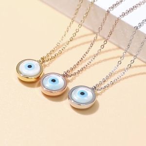 Titanium Steel Plating 18k Real Gold Jewelry Wholesale Devils Eye Trend Simple Korean Ladies Necklace Eye-shaped pendants with blue and white design gold rose gold and silver chains