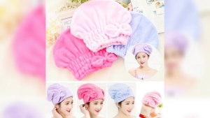 Coral Fleece Absorbent Quick Dry Cap Shower Hat with Bow Design in Pink Blue Purple Colors for Hair Care Random color