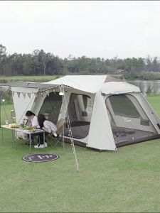 Vidalido VICORE Series Automatic Tent Villa Cabin Style for up to 4-8 Person Small Large Interior Space up to 11m² Waterproof Fast Build 2 Bedroom 2 Layer Black White Black Vinyl Glue Coated Tent