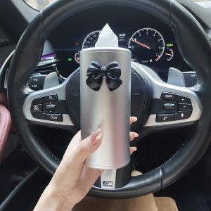 Elegant round Car-Use Tissue Box Creative Cute Female Driver Car Accessory Metal Vehicle Tissue Holder Seat Placement