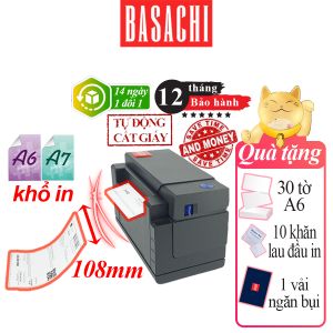 Máy in nhiệt BASACHI 241C cắt giấy tự động dùng in đơn hàng phiếu gửi hàng giấy in nhiệt in bill hóa đơn mã vạch bảo hành 12 Tháng