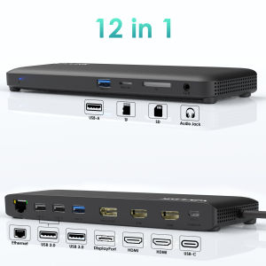 WAVLINK USB Hub 12-in-1 Triple Display Docking Station Type C To 4K HDMIDPUSB3.0Gigabit RJ45SD/TF SlotAudio Jack For Windows Macbook Laptop Dock