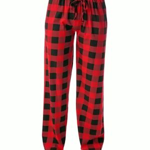 Mens Lightweight Plaid Pajama Pants Breathable Checkered Sleepwear Pants Drawstring Elastic Waist for Loungewear Nightwear