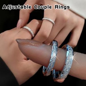 2Pcs Adjustable Alloy Frosted Couple Rings Niche Design Simple Fashion Openning Index Finger Ring for Men and Women Classic Wedding Rings