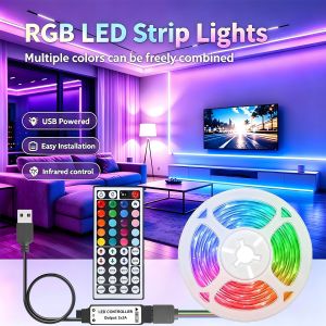 This indoor decorative RGB light strip is USB powered and suitable for use in bedside rooms living rooms holiday decorations.