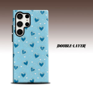 Sky Blue Layer Hearts For Samsung Galaxy S26 S25 S24 A56 A36 Dual Layer Luxury Fashion Full Lens Protective Case