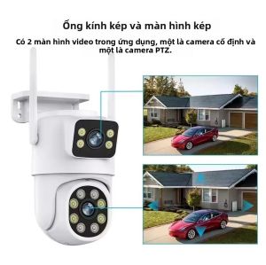 Camera WiFi 4K 8MP Tuya Hai Ống Kính Màn Hình Kép AI Tự Động Theo Dõi Chuyển Động Người Giám Sát An Ninh Ngoài Trời Hỗ Trợ Alexa Và Google