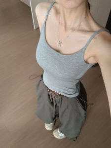 Áo Ba Lỗ Không Tay Màu Xám Cho Nữ Mùa Hè 2025 Áo Ba Lỗ Một Mảnh Có Đệm Ngực Áo Khoác Ngoài Gợi Cảm Áo Ba Lỗ Không Tay Cổ Tròn