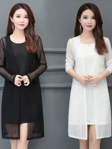 Áo Chống Nắng Tay Dài Mùa Hè Mới Cho Nữ Dáng Rộng Cổ Chữ V Màu Trơn Thường Ngày Dài Vừa Phải Áo Khoác Cardigan Mỏng