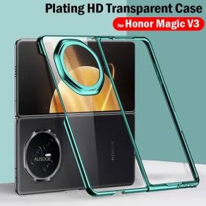 Luxury Plating Transparent Phone Case For Honor Magic V3 V5 HD Clear Camera Screen Protector Ultra-Thin Shockproof Bumper Cover