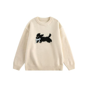 Lemanism Mens round Neck Knitted Sweater Autumn Winter Couple Style Mouton Fur Coat Loose Fit Long Sleeve Casual Knitwear