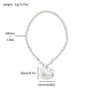 Sanrio | Hello Kitty Zinc Alloy Beaded Bracelet - Silver Plated Cute Cat Charm Elastic Ball Chain Kawaii Jewelry for Girls & Fans