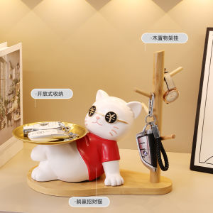 Lying Win Lucky Cat Hallway Key Ornaments Gathering Entry Door Storage Rack Home Decorations Housewarming Gifts