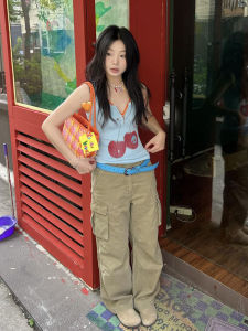 เสื้อกั๊กสายเดี่ยวทรงเข้ารูปสำหรับผู้หญิงในช่วงฤดูร้อน ทรงเข้ารูป ลายส้ม เซ็กซี่ สไตล์ BM ทรงสั้น แฟชั่นเสื้อผ้าผู้หญิง