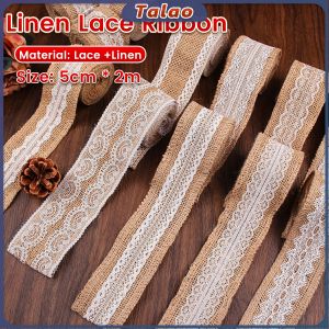 Talao 2m Handmade Decorations Linen Volume Burlap Ribbon Cloth Roll Lace DIY Manual Accessories