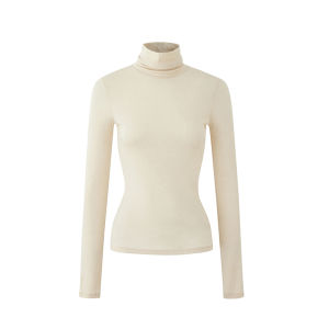 Áo Thun Cổ Cao Bằng Lụa Tơ Tằm La Lune Du Ciel Màu Trắng Cho Nữ Mùa Đông Áo Lót Ôm Vừa Vặn Áo Thun Dài Tay Áo Chui Đầu