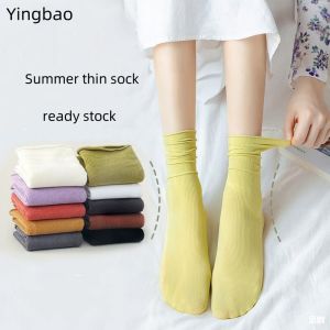 Yingbao Ready Stock New 1 Pair Socks Women Ladies Girl Summer Thin Summer Sock Plain Color