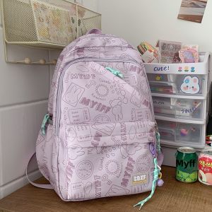 New 2025 Backpack for Girls Primary And Middle School Students High Aesthetic Dual Shoulder Bag Cartoon Print Nylon Material