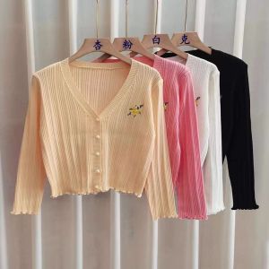 0672 พร้อมส่ง เสื้อไหมพรม เสื้อคลุมแขนยาว แต่งผ้าระบาย กระดุมลายมุก สุดน่ารักสไตล์คุณหนู น่ารักๆมินิมอล