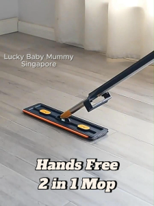 Hands-Free Flat Mop with Foldable Bucket Set/42cm Wide Mop Head/No Installation Needed