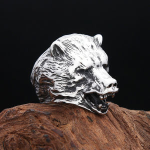 Nordic Vikings Stainless Steel Bear Head Slavic Ring Mens Cool Punk Domineering Animal Rings Amulet Jewelry Gifts Dropshipping