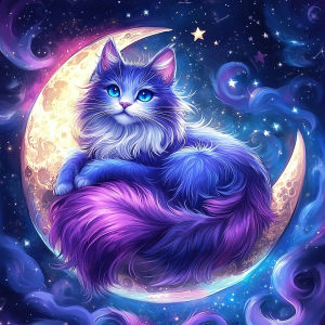 Huacan 5D DIY Diamond Painting Moon Cat Diamond Mosaic Animal Landscape Complete Kit Decorative Paintings