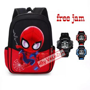 Tas Ransel Anak laki-laki Karakter Spiderman 2in1 Tas + Jam tangan Tas Ransel Anak Tas Sekolah Anak TK SD Ransel Anak Karakter Tas Ransel Sekolah Tas Karakter Tas Anak Ransel Anak
