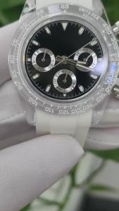 VK63 Watch Chronograph New Mens Watch Modified 39.5mm Plastic Transparent Case Watch Strap Glass Mirror Surface Rubber Bracelet