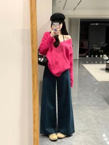 Autumn Fashion Knitted Sweater Wide Leg Casual Pants Two Piece Set Minimalist High End Unique Style for Young Women