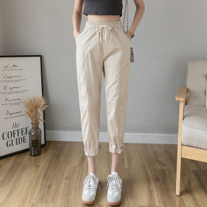 150 Short Cropped Pants Womens Spring Thin Straight Loose Ankle Banded Working Pants High Waist Slim Looking Harem Casual Pants