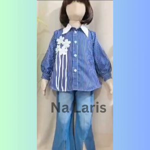 Setelan Import Anak Perempuan Korean Style Salur Mix Katun Shakila Usia 3-10 Tahun Celana Cutbray Set Anak Perempuan terbaru 2024 Set Motif Bunga Tangkai Anak-COD