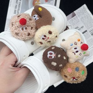 Single sale 1Pc Melard color Biscuit cookie  Plush   Button Shoes Cute Croc Charms Decorations Accessories Shoes Charm Deco Jibbitzz Croc Shoes Diy Charms