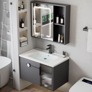 70/80cm aluminum-plastic plate series bathroom cabinet basin set smart cosmetics storage mirror box ceramic cabinet sink light luxury