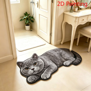 VIKAMA 2D Cat Alien Carpet Non-Slip Water Absorption Bathroom Mat Childrens Room Bedroom Entrance Rug Home Decoration