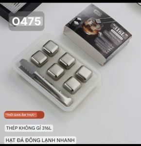 Hộp 6 viên đá inox316L OYATTON - O475 CAO CẤP kèm kẹp gắp: Làm lạnh nhanh an toàn cho mọi loại đồ uống thân thiện và tiết kiệm.