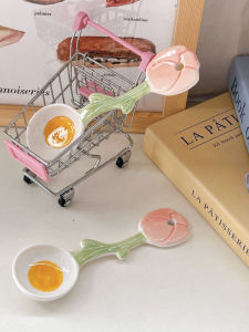 Korean Style Ceramic Spoon Long Handle Cute Coffee Spoon Dining Utensils Children Eating Spoon Soup Spoon Healing Design