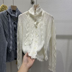 Korean Style Womens Knitted Hollow out Cardigan Thin Sweater Jacket Early Autumn New Arrival Commute Style Straight Tube Type