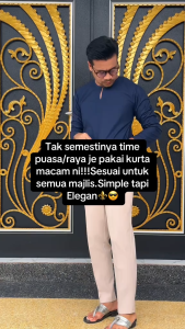 Kurta New Men’s Top Casual Shirt / Lelaki Kurta Dewasa 2024 / Kurta Raya / Kurta Pocket Round Neck