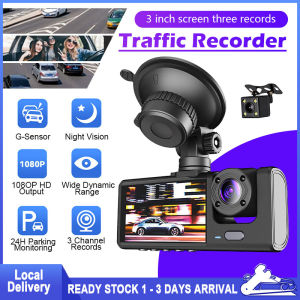Car Dash Cam 3 Lens Car Camera Dashcam Car for Car Front + Interior + Rear Wide Angle Driving Recorder 1080P HD Car Video Camera Recorder with Night Vision 24h Parking Monitor DVR Dash Cam 行车记录仪