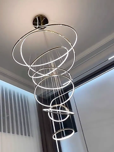 Modern Minimalist Ring Chandelier Pendant Light for High Ceilings in Living Rooms and Duplex Villas