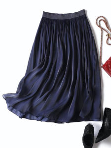 ฤดูร้อน 2024 ผู้หญิง ทรงเอ กระโปรงยาวปานกลาง สูง เอว พรางหุ่น Vintage Shiny Blue เอวยืดหยุ่น Gored กระโปรง S Commute Style โพลีเอสเตอร์ Fiber