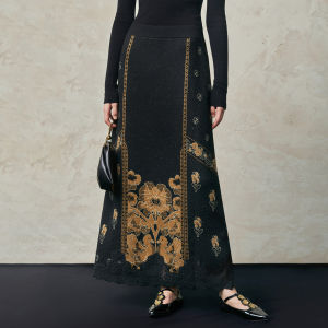 Lace Glitter Embroidered Knit Skirt