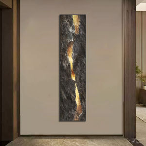 New Chinese Style Entrance Hall Decorative Painting Golden Pattern Ink Rock Long Narrow Living Room Hanging Artwork Corridor