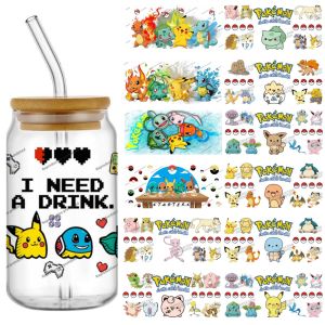 ใหม่ล่าสุด 41 Hype Design อะนิเมะยอดนิยมน่ารัก Kawaii Pokemon 16oz UV DTF 3D สติกเกอร์การ์ตูนมังงะ Decals ถ้วยแก้วกาแฟวันเกิด...