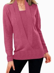 เสื้อสเวตเตอร์คอวียาวสองชิ้นปลอม Tagkita สไตล์สตรีท เสื้อคลุมกันหนาวผู้หญิง ทรงหลวม สีพื้น ไม่มีฮู้ด