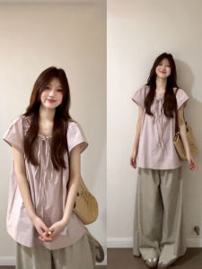 No Brand | เสื้อสีชมพูทรงหลวมดีไซน์นุ่มนวลและหวาน