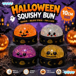 10CM Halloween Squishy Toy Cute Pumpkin Ghost Bun Squeeze Toy Stress Relief Fidget Toy with Storage Box