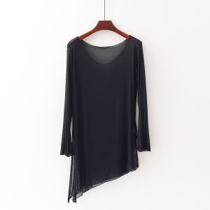 Womens Yoga Cover up Light Mesh See through Asymmetrical Bell Sleeve Sportswear Quick Dry Moisture Wicking Breathable Lycra